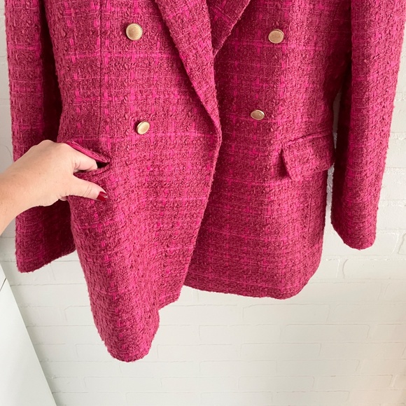 LC Waikiki Vision Blazer Tweed Jacket Chanel vibe Double breasted Pink Sz S - Picture 5 of 16